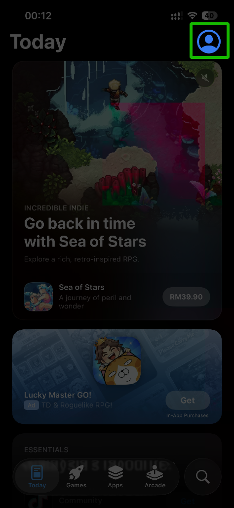 点击App Store右上角头像