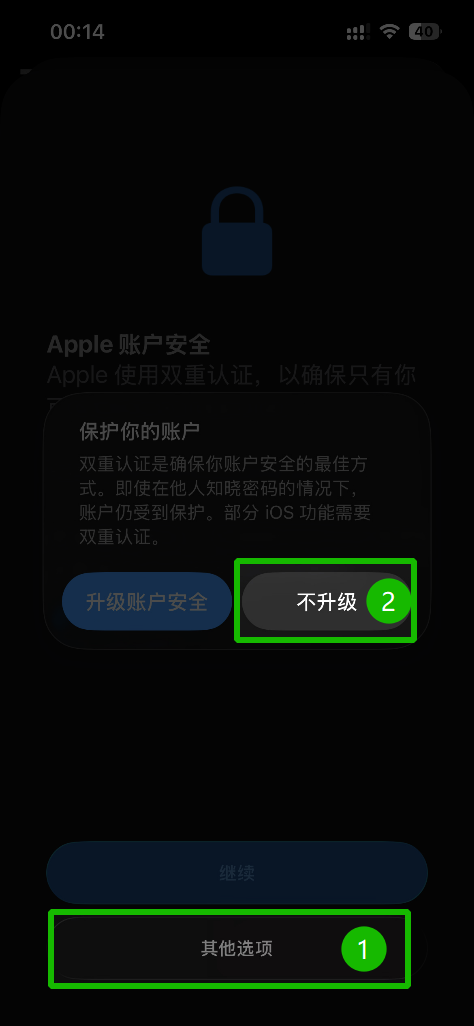 在弹出页面中选择“其他选项”-“不升级”